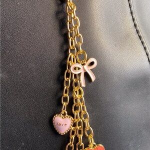 Valentine Day Gold and Pink Purse Charm Chain Accessory